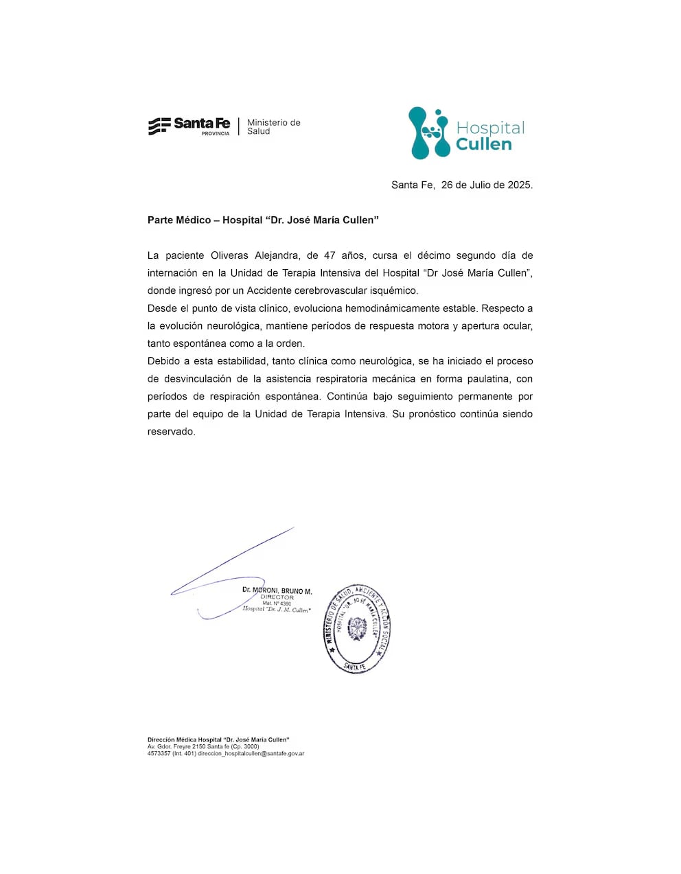 Parte médico sábado 26 julio Locomotora Oliveras