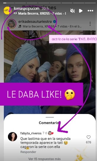 El supuesto like de Erika De Sautu Riestra en Instagram.