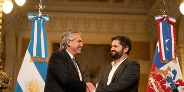El presidente Alberto Fernández recibió a su par chileno en la Casa de Gobierno.