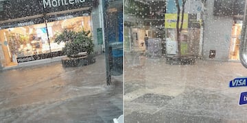 Se inundó la peatonal de Córdoba por el temporal.