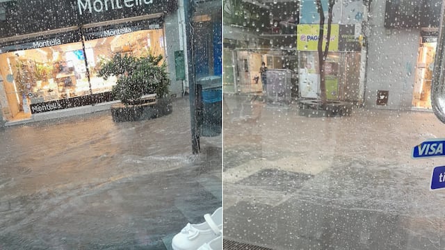Se inundó la peatonal de Córdoba por el temporal.