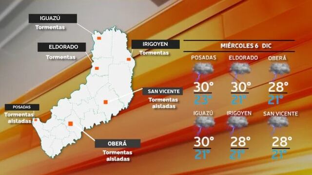 Posibles lluvias y tormentas para este miércoles en Misiones.