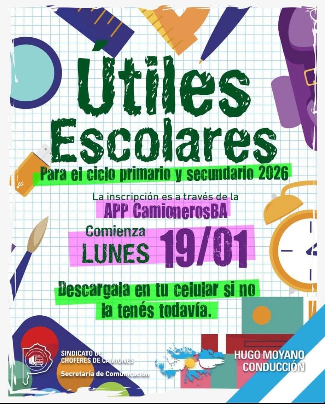 Tres Arroyos: el Sindicato de Choferes entregará útiles escolares