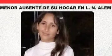 Buscan a una adolescente de 14 años desaparecida en Alem desde el martes.