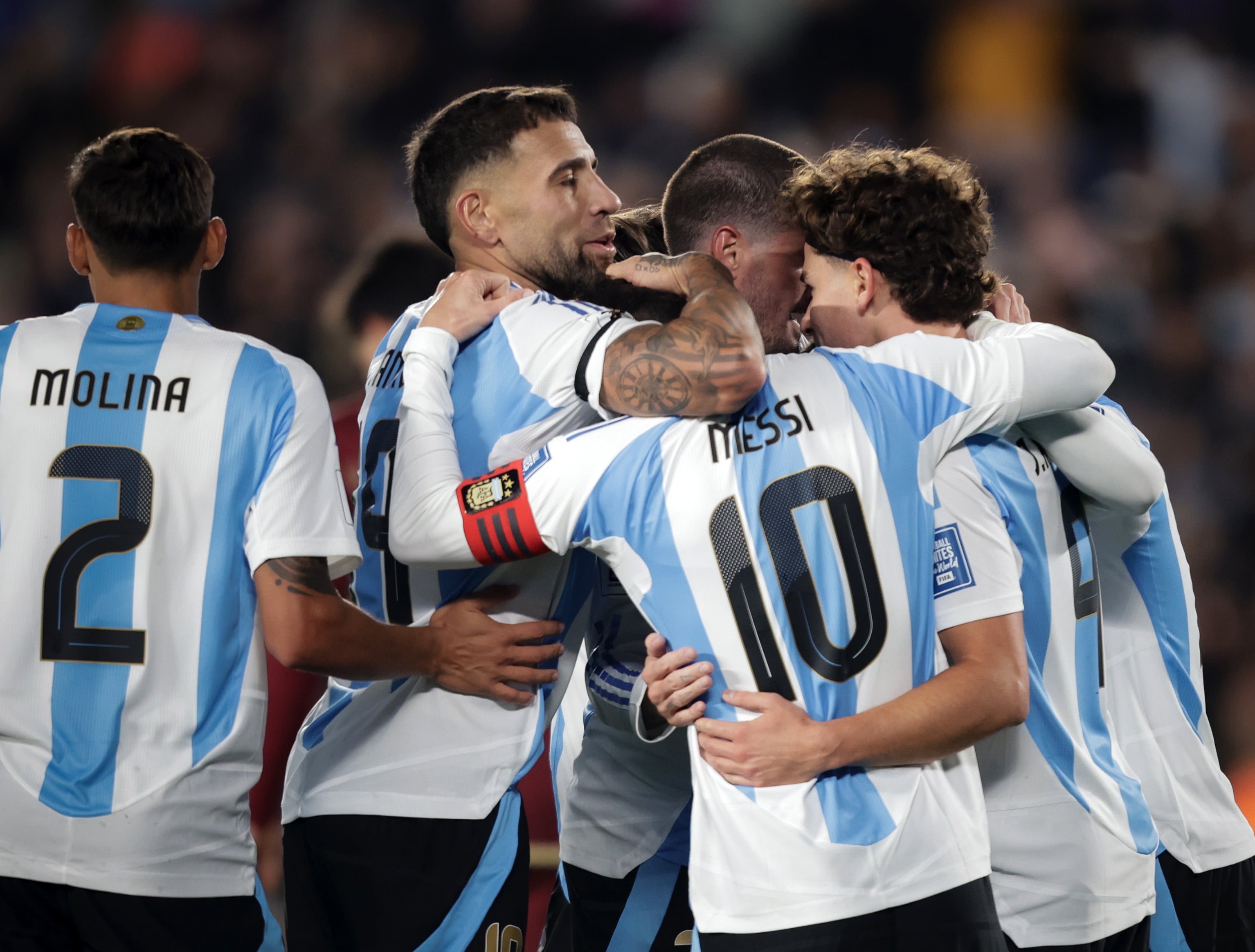 Festejo de Argentina. Argentina vs Venezuela. Eliminatorias Mundial USA 2026