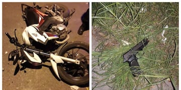 Moto y arma del delincuente