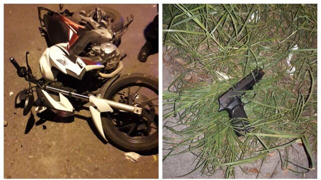 Moto y arma del delincuente