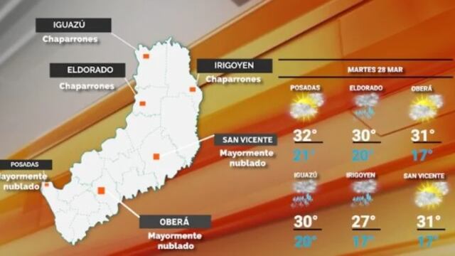 Martes con cielo nublado y probabilidad de lluvias en Misiones.