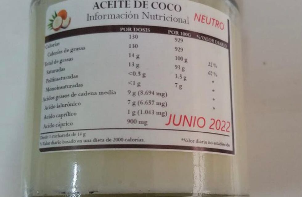 El Municipio prohíbe la venta del Aceite de Coco “No Gluten” marca Materia Prima