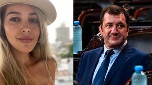 Iara Guinsel Costa, la mujer que acompañaba al senador  Kueider . Ttiene un cargo en la categoría más alta del Senado y cobra más de 2 millones de pesos (Collage).