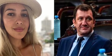 Iara Guinsel Costa, la mujer que acompañaba al senador  Kueider . Ttiene un cargo en la categoría más alta del Senado y cobra más de 2 millones de pesos (Collage).