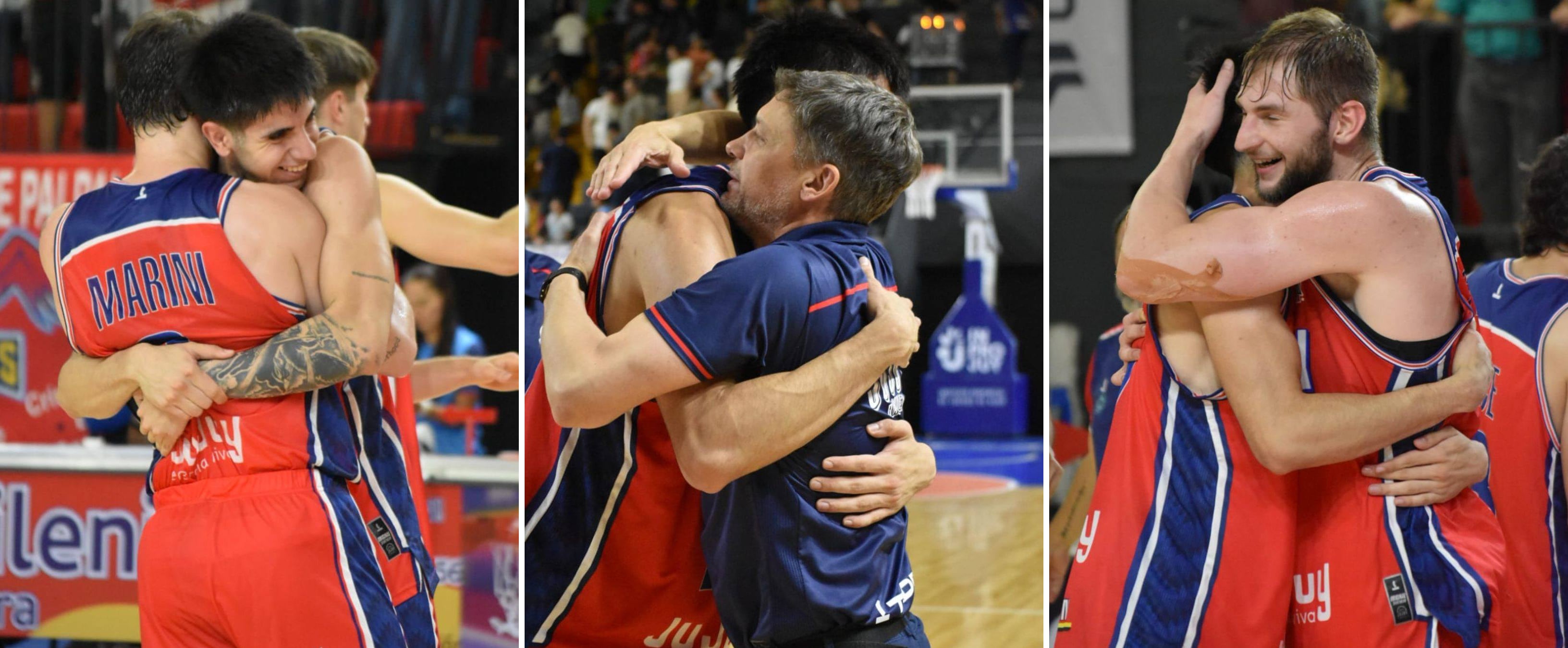 El festejo de los jugadores y el técnico Guillermo Tasso refleja la sinergia que redunda en los resultados de los tres últimos partidos de los "Cóndores".