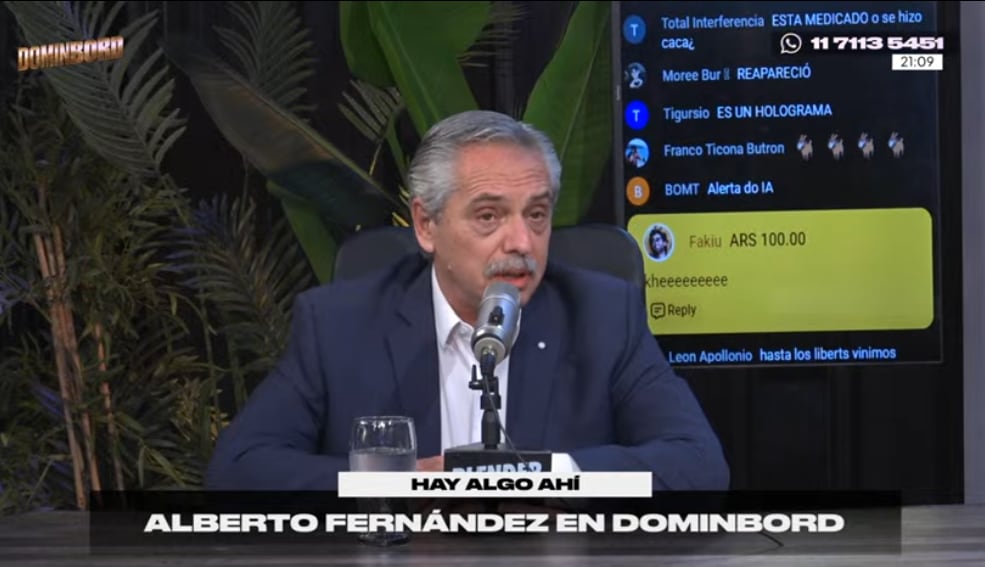 Alberto Fernández hace su primera apariencia en un streaming: “Fue muy ingrato el resultado del 2023″. (Captura)