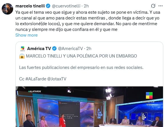 Marcelo Tinelli se defiende en X.