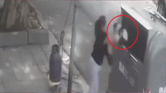 Un vecino de Villa Luro fue a tirar la basura y vio a la perra asustada en el interior del contenedor. Foto: Captura de video.