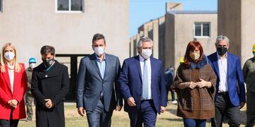 El presidente Alberto Fernández y la vicepresidenta Cristina Kirchner, juntos en el acto de lanzamiento del Programa Reconstruir. (Presidencia)