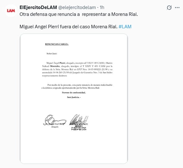 Morena Rial se quedó sin defensa.