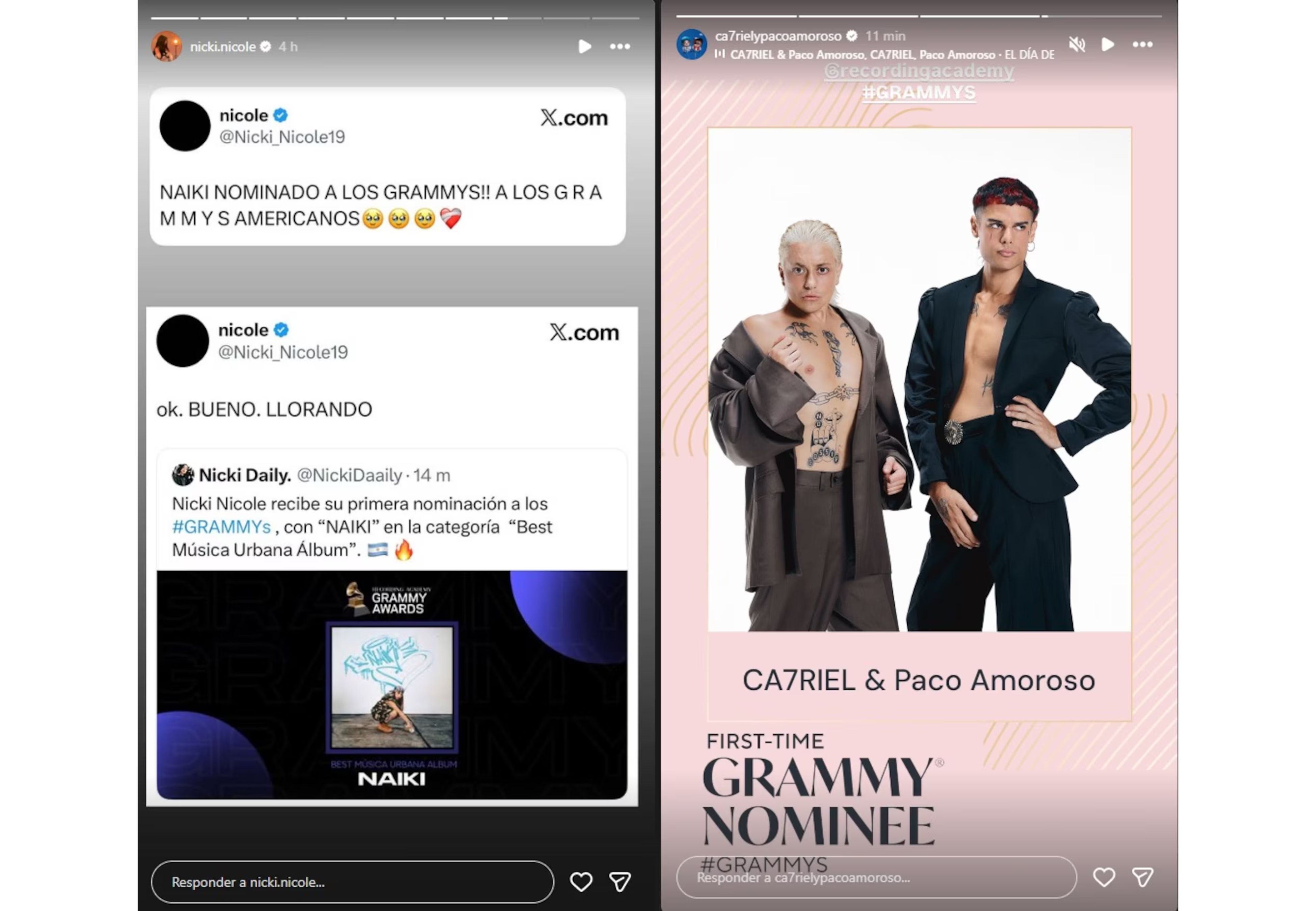 La reacción de Nicki Nicole y de Paco Amoroso & Ca7riel.