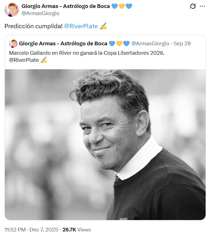 Esto fue lo que predijo Giorgio Armas sobre River.