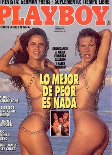 Karen Reichardt junto a María Fernanda Callejón, en la tapa de Playboy