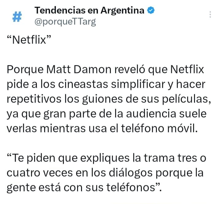 Matt Damon sobre Netflix.
