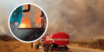 El colectivo atravesó el camino del fuego en Capilla del Monte.