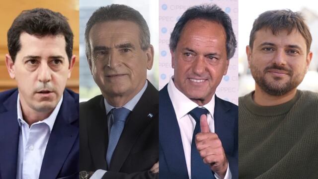 Eduardo 'Wado' de Pedro, Agustín Rossi, Daniel Scioli y Juan Grabois son algunos de los precandidatos presidenciales del Frente de Todos. Foto: Los Andes.