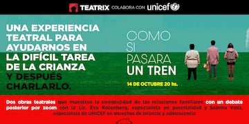 Este jueves 14 de octubre llega "Como si pasara un tren", una experiencia teatral a beneficio de Unicef y para ayudar en el proceso de la crianza.