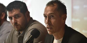 El presidente Juan Manuel Cavagliatto y la elección de Lucas Bovaglio como DT de Instituto por dos temporadas. (Foto: Ramiro Pereyra / La Voz)