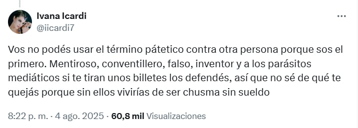 El cruce entre Ángel de Brito e Ivana Icardi en X.
