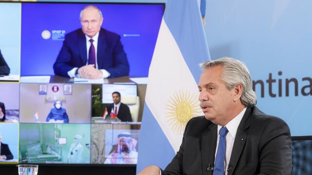El presidente Alberto Fernández en una videoconferencia con su par de la Federación Rusa, Vladímir Putin (Presidencia de la Nación)