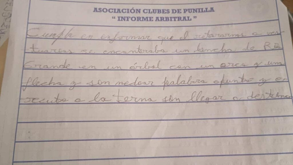 El informe arbitral de la Liga de Punilla. (Gentileza).