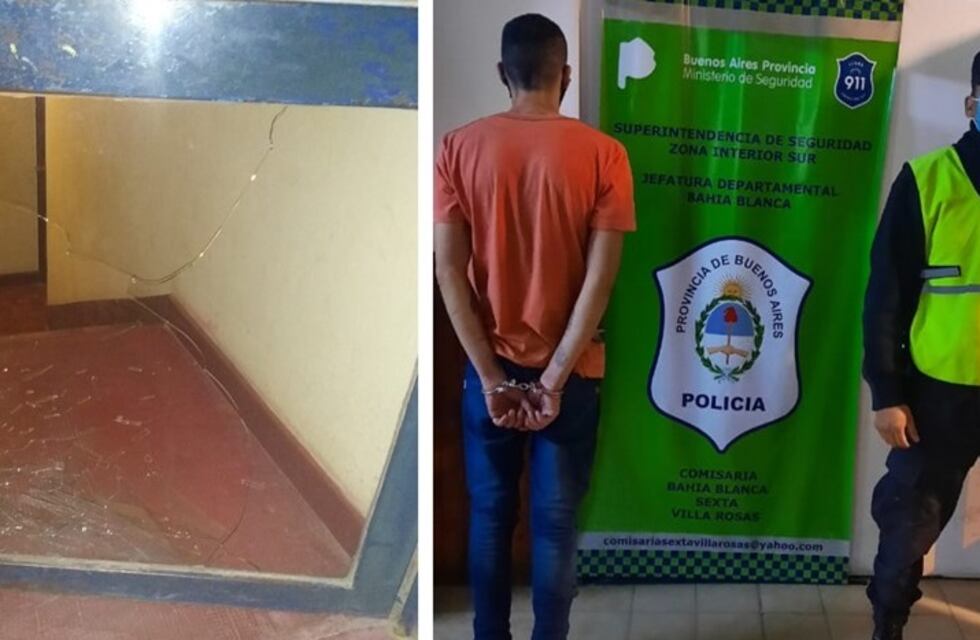 Un joven discutió con su hermana y rompió la puerta del edificio