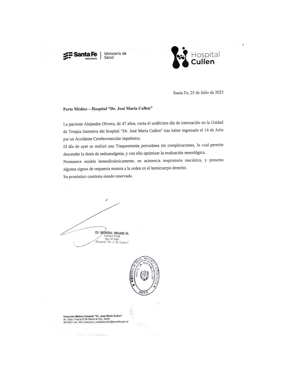El nuevo parte médico de Locomotora Oliveras.