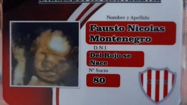 El carnet de socio de Fausto Nicolás Montenegro, un bebé que aún no nace pero ya es hincha del Club Sportivo Rivadavia.