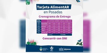 El cronograma está organizado por la inicial del apellido y la finalización del DNI del titular de la tarjeta.