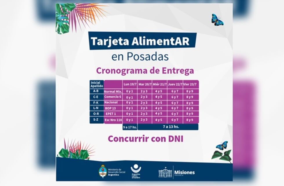 A partir del lunes 19 comenzará la entrega de la Tarjeta Alimentar en Posadas