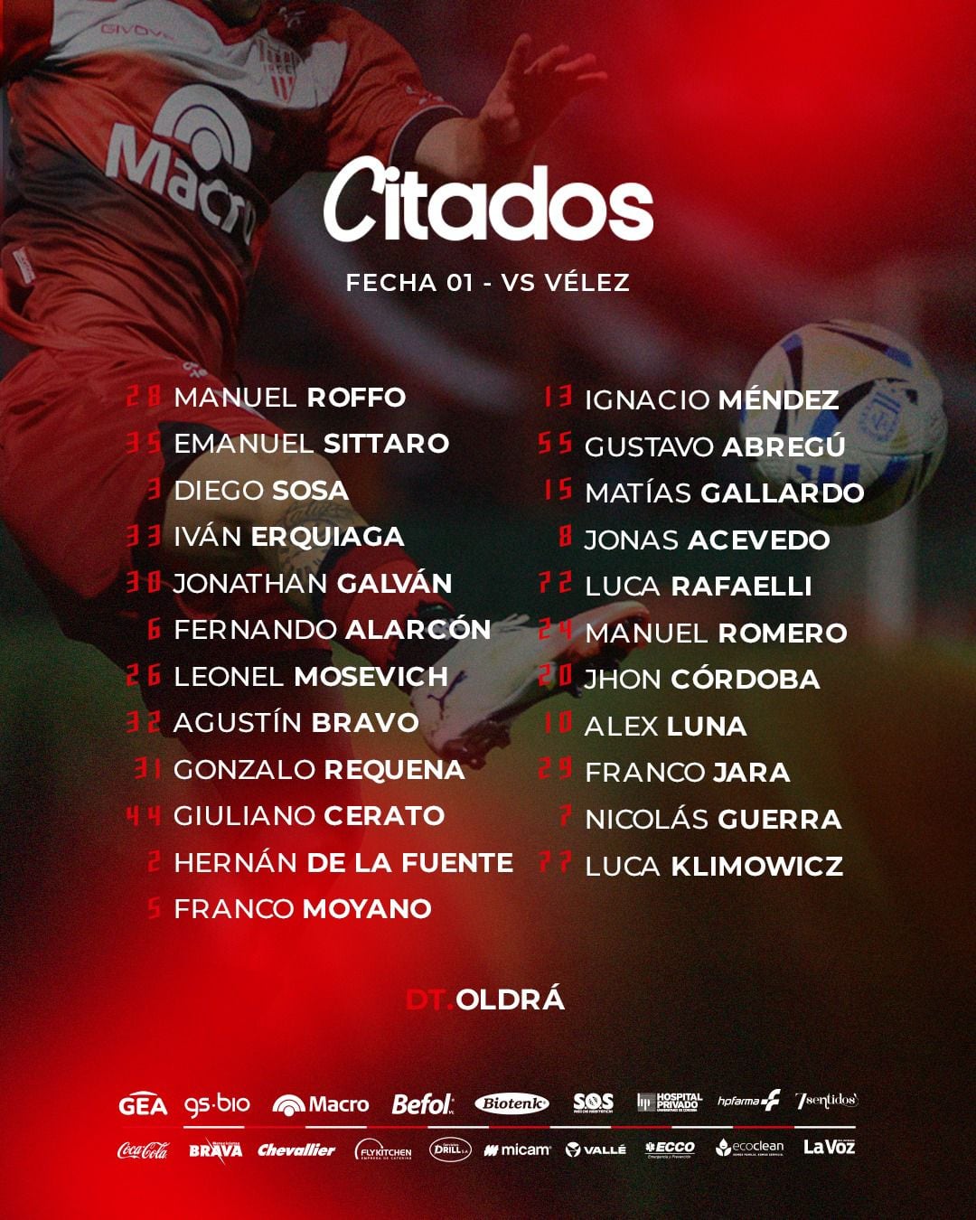 Instituto recibe a Vélez con estos jugadores.