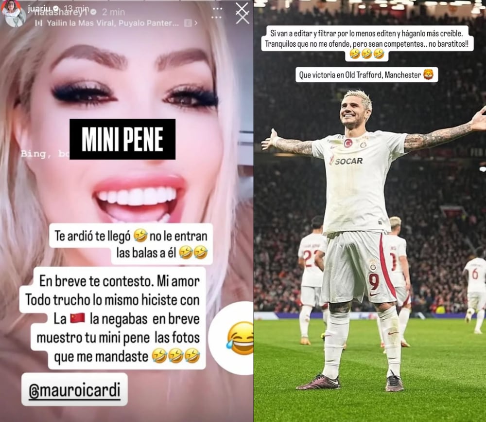 Las historias que publicaron Natasha Rey y Mauro Icardi. (Captura)