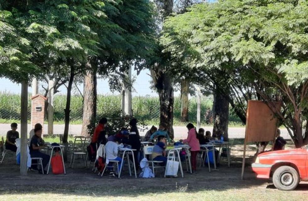 En una escuela salteña dan clases abajo de un árbol por falta de aulas