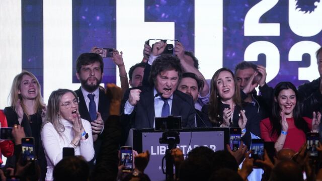 Paso 2023. Javier Milei, en el búnker de La Libertad Avanza, en el Hotel Libertador. (Clarín)