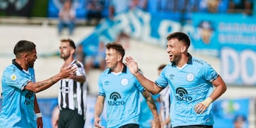 Belgrano empezó el año ganando en Uruguay. Y el resultado lo abrió un gol de Aníbal Leguizamón (Prensa Belgrano).