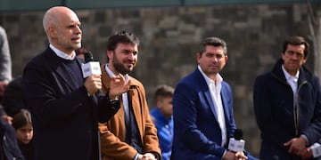 Paso 2023: Horacio Rodríguez Larreta y Gerardo Morales, precandidatos a presidente y vice por Juntos por el Cambio, en Salsipuedes, Córdoba. Fueron acompañados por otros candidatos y por gobernadores. (Nicolás Bravo)