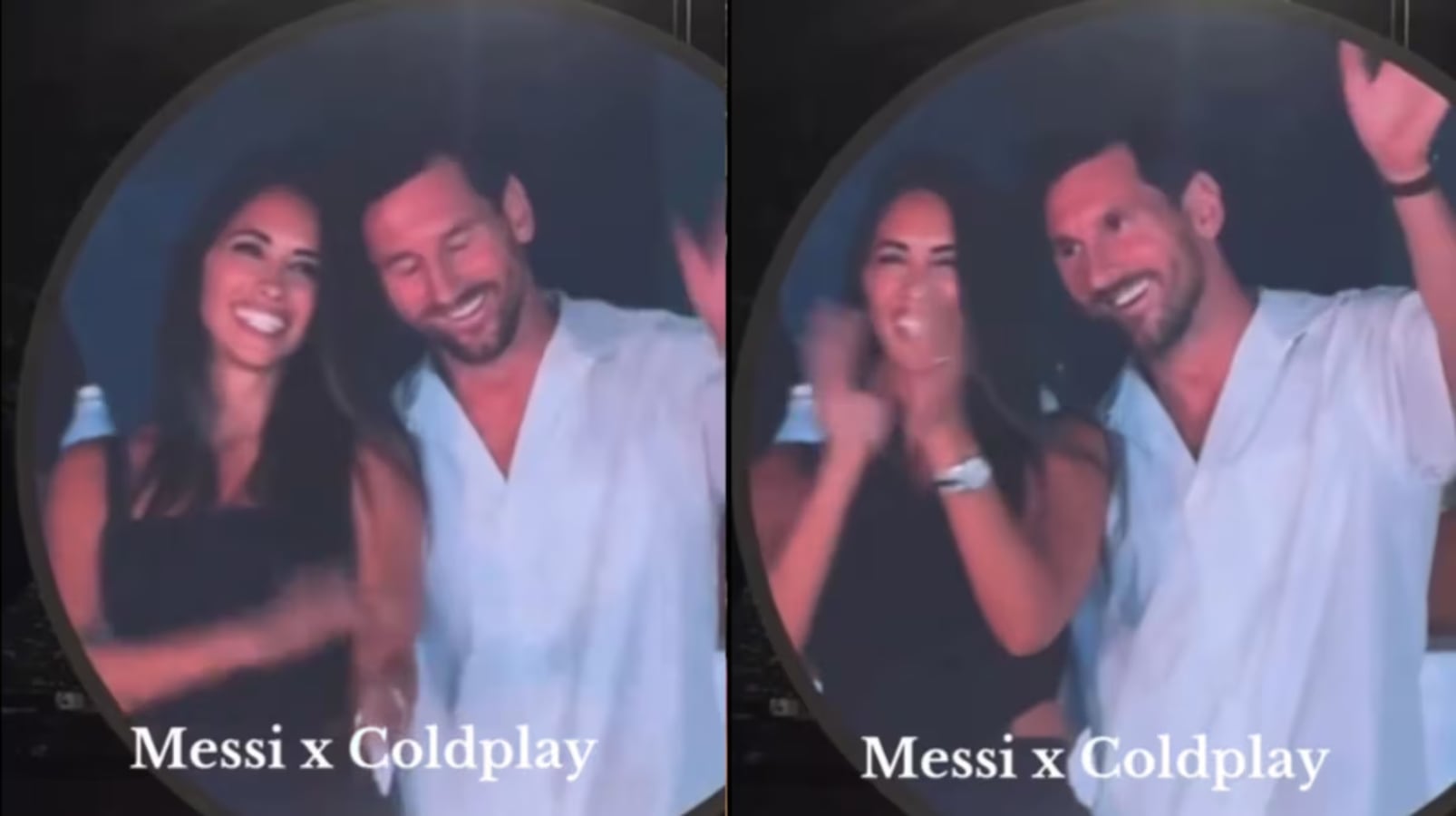 Messi y Antonela captados por la kiss cam en el show de Coldplay en Miami.