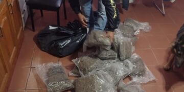 Los 240 kilos de marihuana, hallados en la vivienda de barrio Mirizzi, estaban distribuidos en 186 paquetes. (Policía de Córdoba)