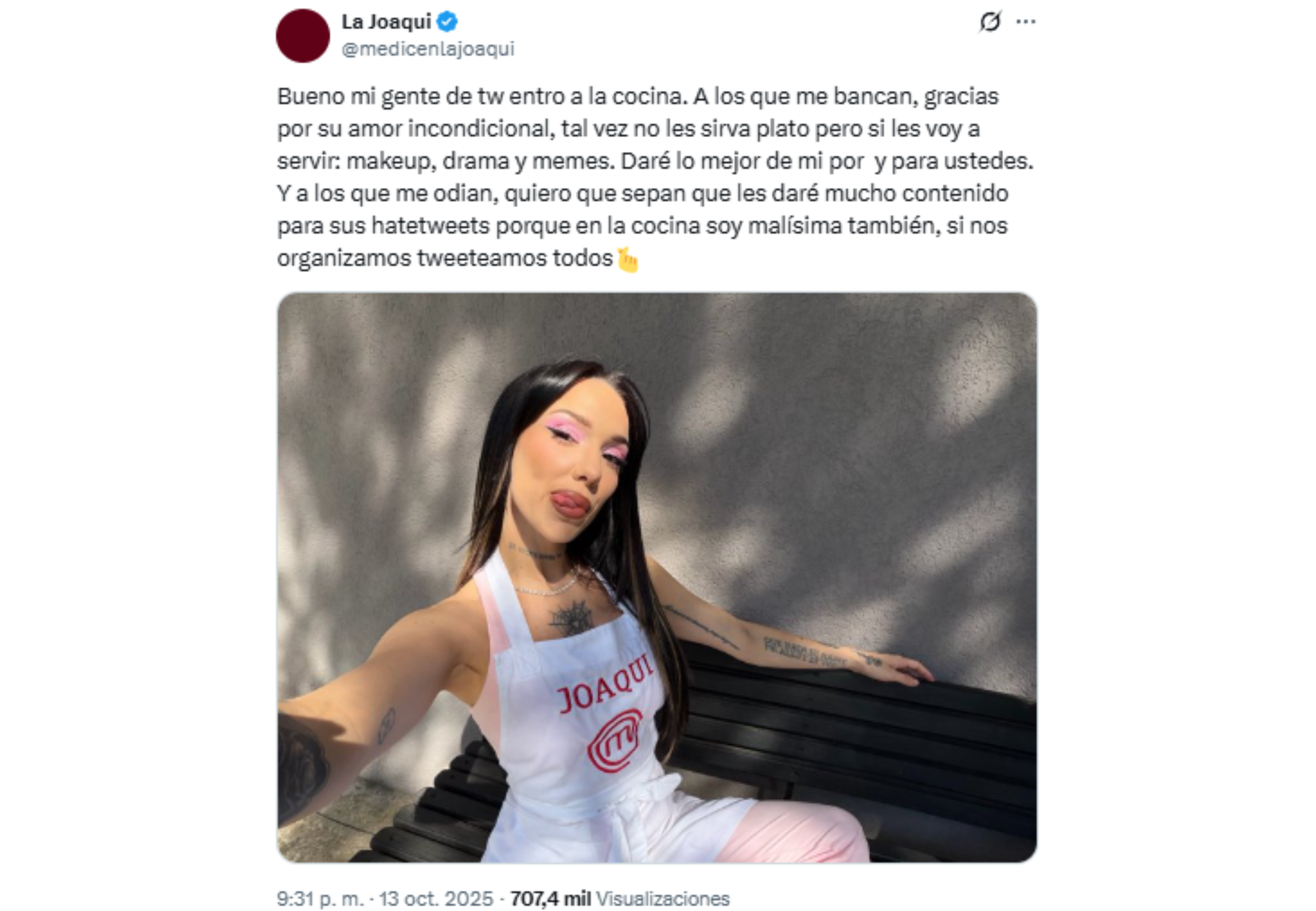 El tweet de la cantante previo al programa.