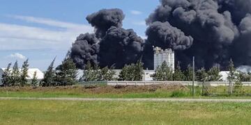 Incendio en una planta de solventes de Alvear. (Telefe)