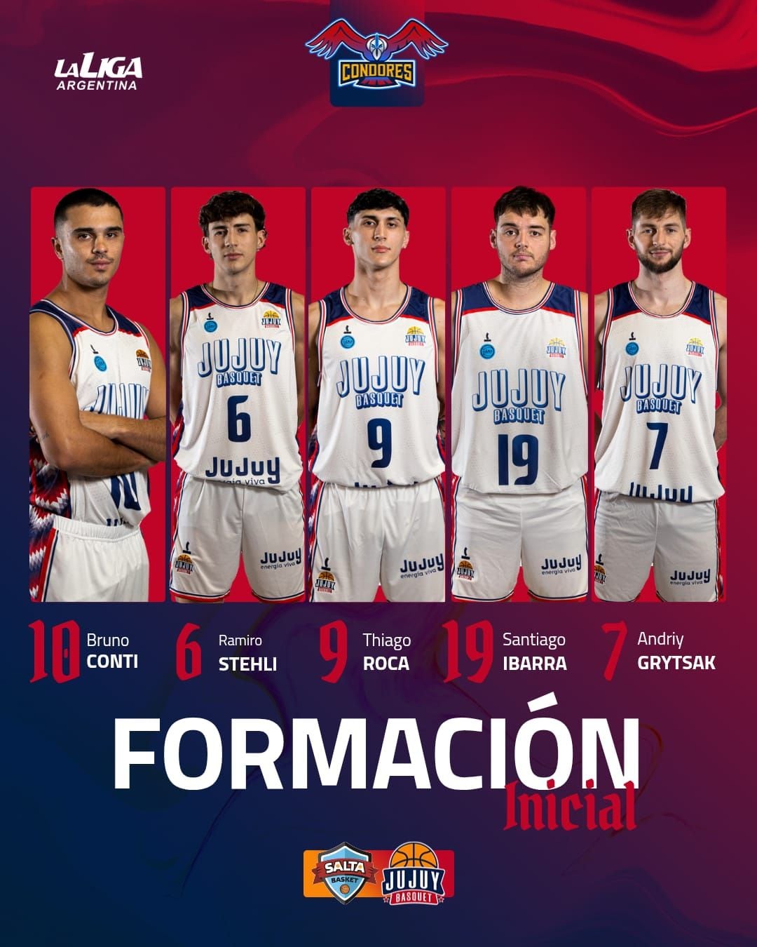 Los titulares que presentó el DT Guillermo Tasso en Salta. Ramiro Stehli lideró la ofensiva jujeña de los “Cóndores” en una noche de gran rendimiento colectivo.