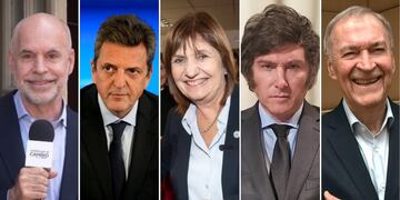 Horacio Rodríguez Larreta, Sergio Massa, Patricia Bullrich, Javier Milei y Juan Schiaretti. Precandidatos que se perfilan para las elecciones de octubre (La Voz).