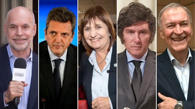Horacio Rodríguez Larreta, Sergio Massa, Patricia Bullrich, Javier Milei y Juan Schiaretti. Precandidatos que se perfilan para las elecciones de octubre (La Voz).
